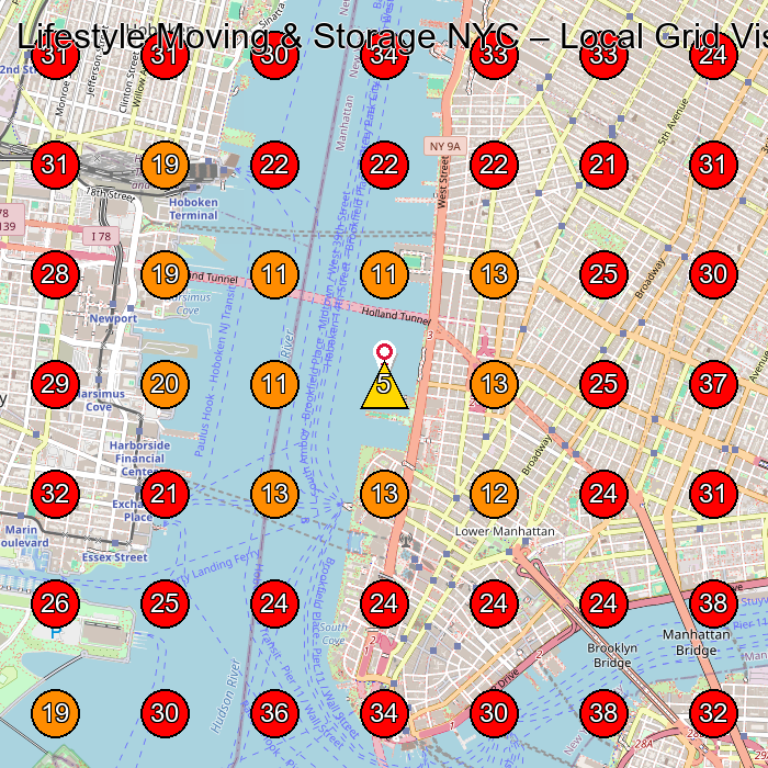 Lifestyle Moving & Storage NYC GeoGrid visibility map for Moving Company in New York